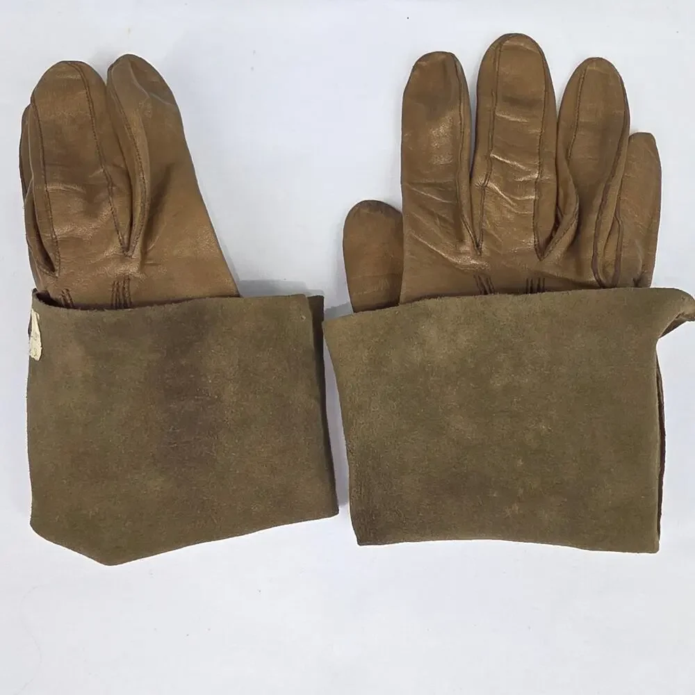 VINTAGE 1930's CAPWELL SULLIVAN & FURTH LONG CUFF LEATHER RANCH GLOVES – MEN’S M